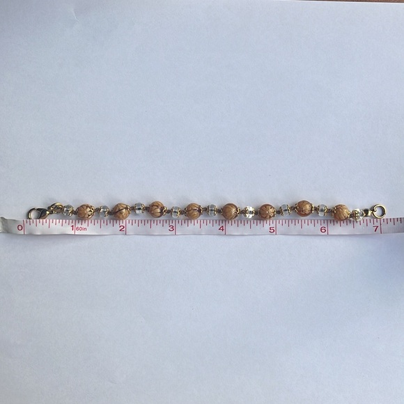 Vintage Hand Knotted Venetian Amber Murano Art Glass Bead Brass Bracelet - Picture 8 of 8